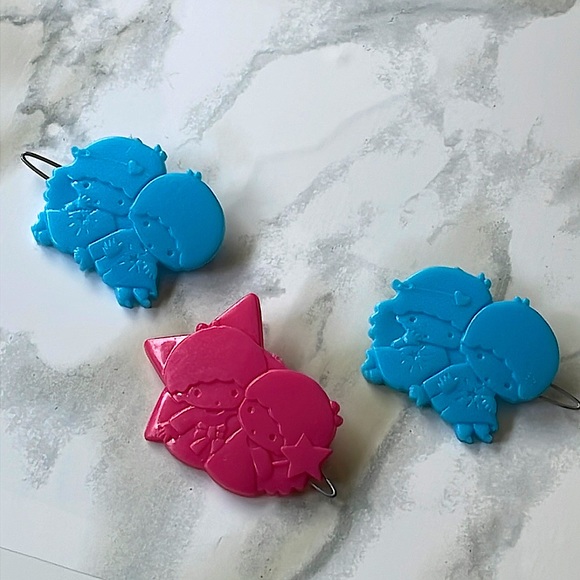 Rare Vintage Sanrio 1970's Little Twin Stars Kiki and Lala - used hair clips 3pc - Picture 2 of 4